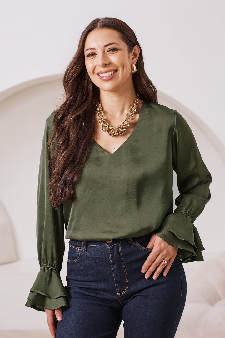 Lola Long Sleeve Top Olive Tops