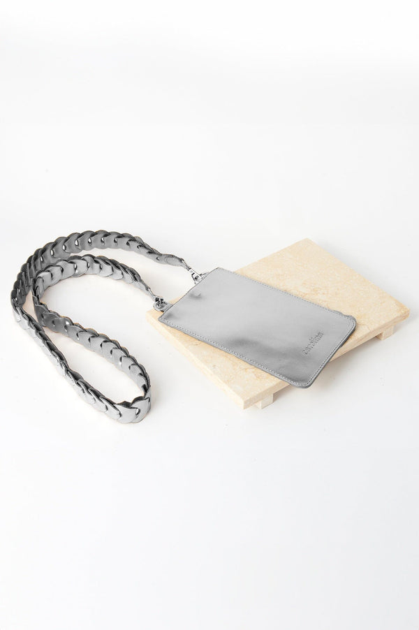 Adelina Mobile Phone Holder Silver Metallic Leather Leather