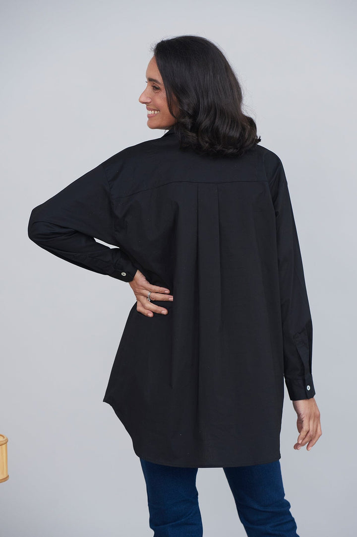 Lynette Collared Long Sleeve Shirt Black Tops