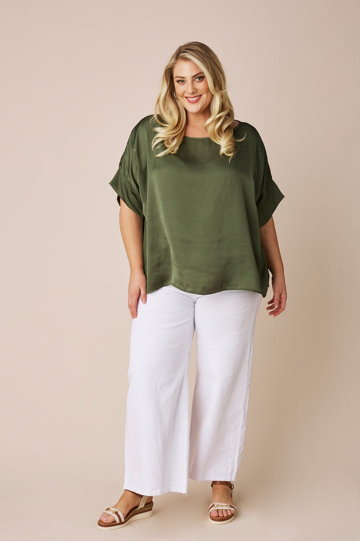 Bianca Short Sleeve Top Olive Tops