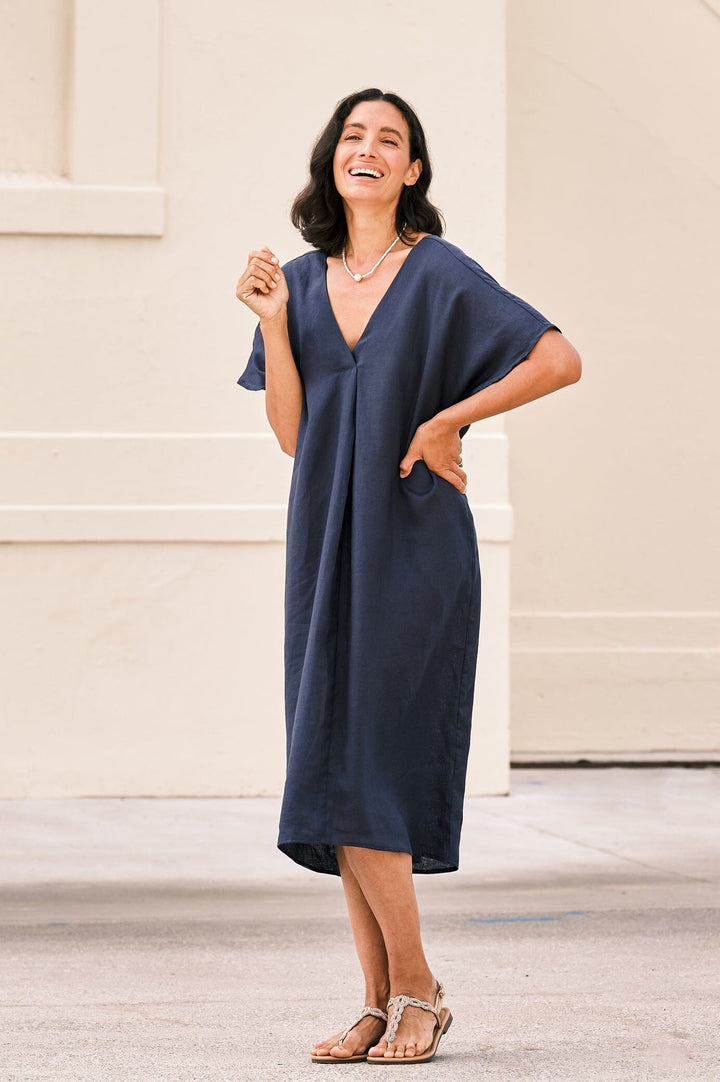 Nadia Pure Linen Dress Navy Dress