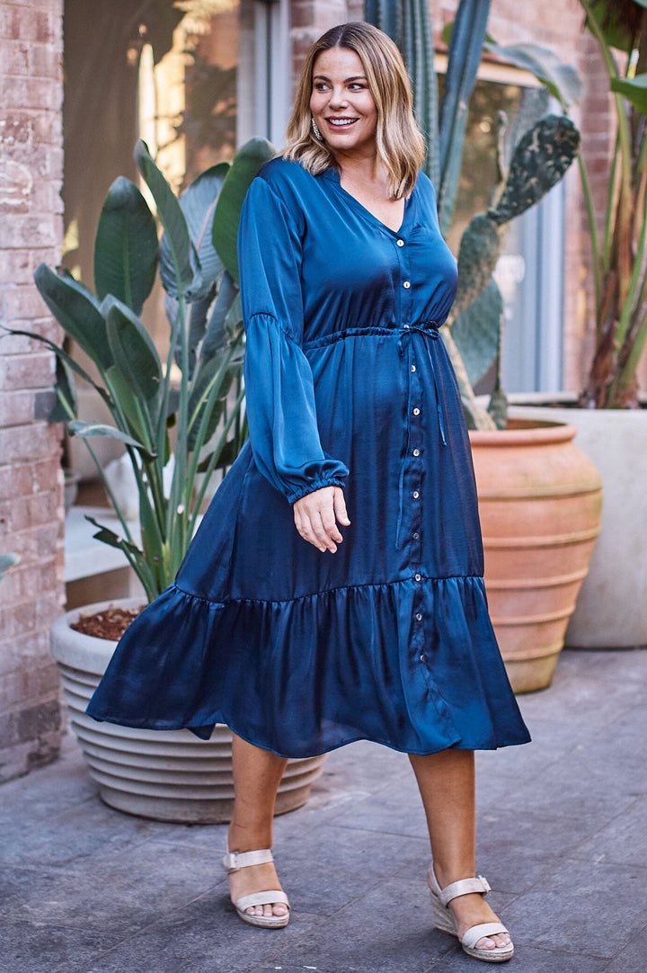 Mikayla Long Sleeve Tiered Dress Navy Dress