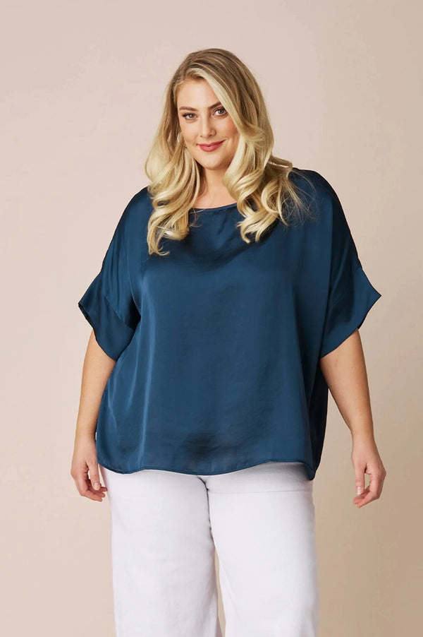 Bianca Short Sleeve Top Navy Tops