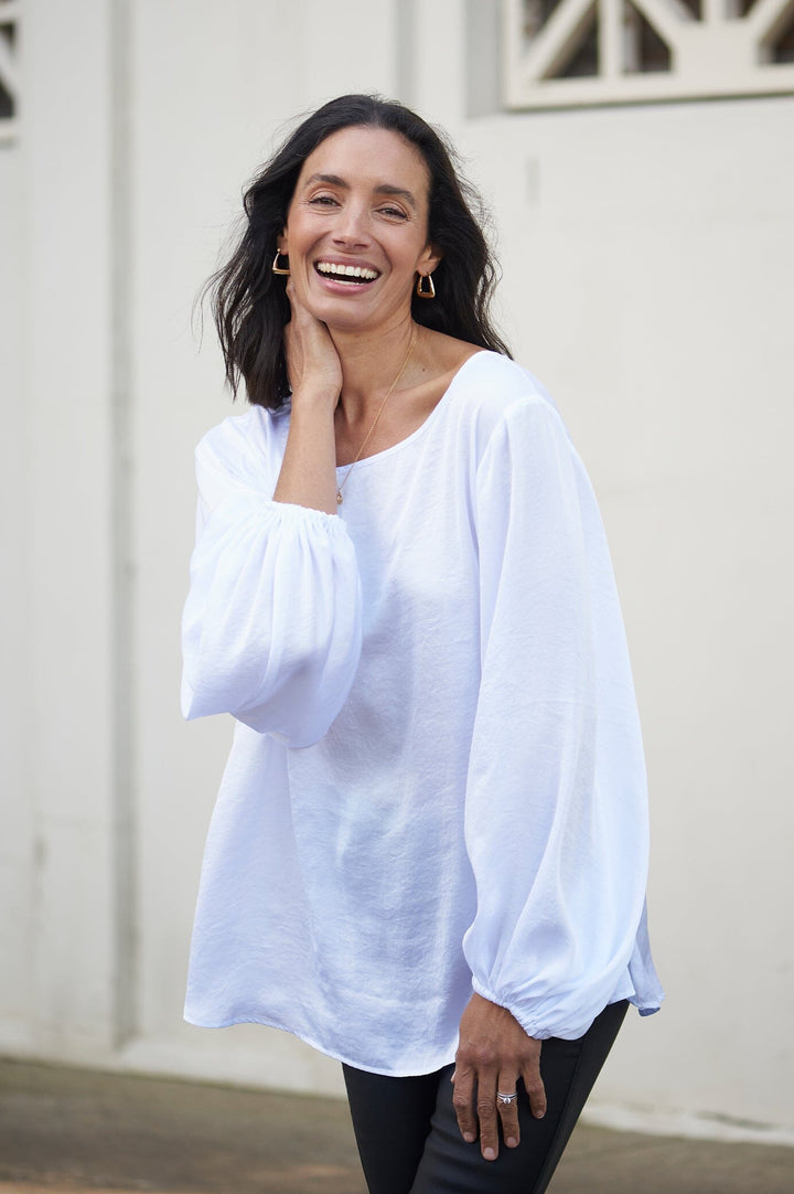 Sovana Round Neck Long Sleeve Top White Tops | Long Sleeve