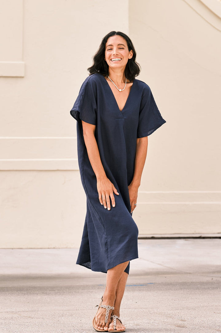 Nadia Pure Linen Dress Navy Dress