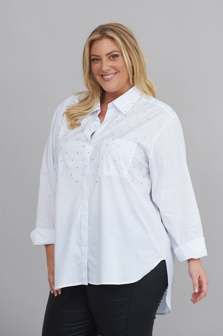 Renata White Collared Shirt Tops