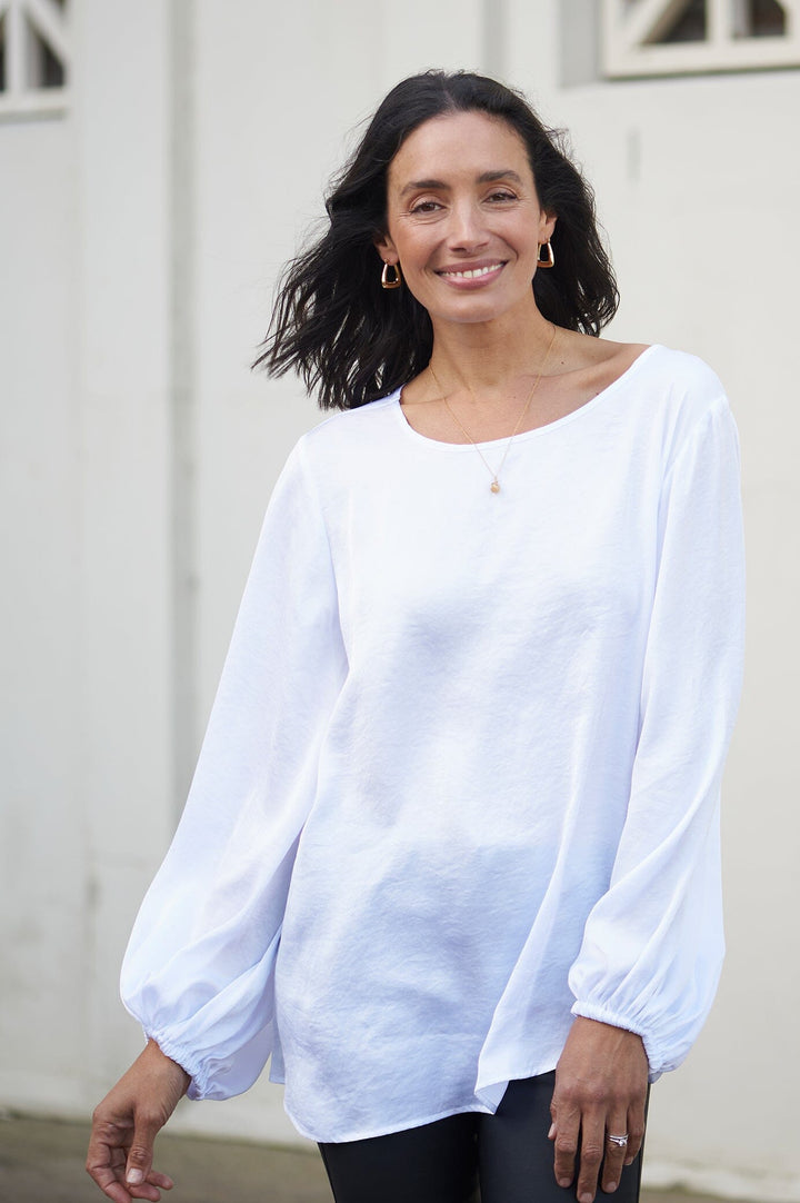 Sovana Round Neck Long Sleeve Top White Tops | Long Sleeve