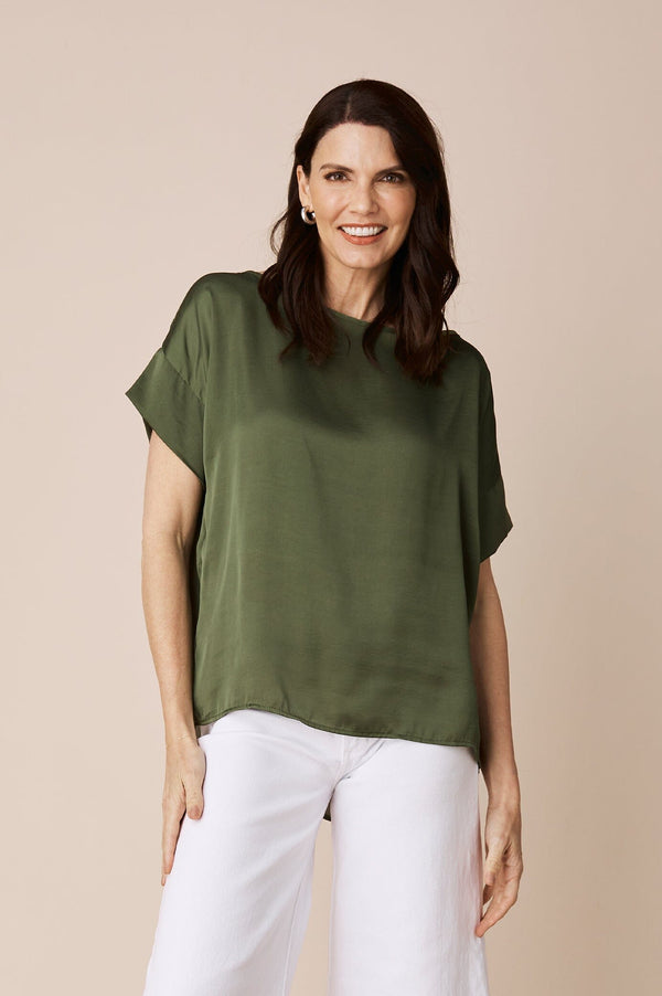 Bianca Short Sleeve Top Olive Tops