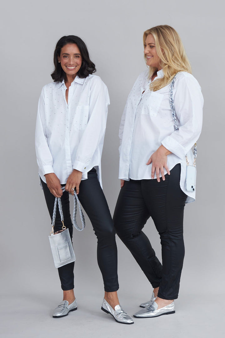 Renata White Collared Shirt Tops