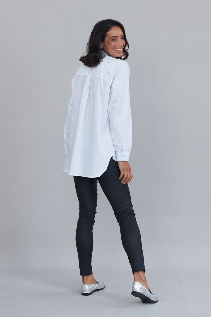 Renata White Collared Shirt Tops