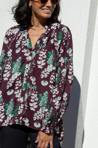 Lissy Floral Long Sleeve Top Burgundy Tops