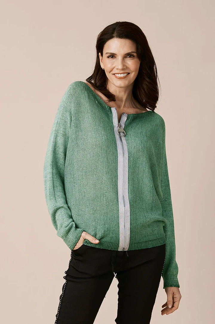 Kyle Zipped Cardigan Green Shimmer Knitwear