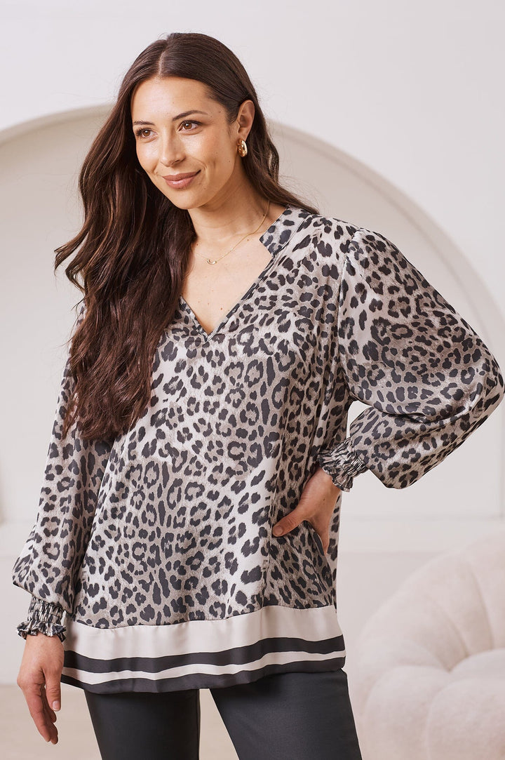 Mya V-Neck Animal Print Long Sleeve Top Tops