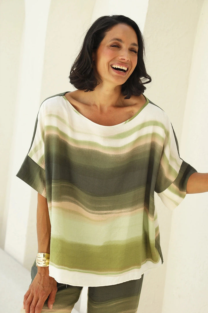 Bianca Short Sleeve Top Irene Print with Round Neck- Pre Order Tops