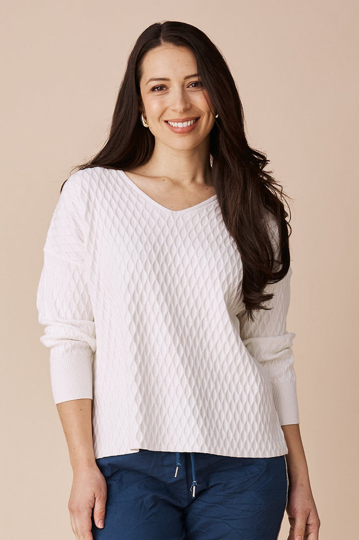 Kayla V-Neck Jumper Ivory Knitwear