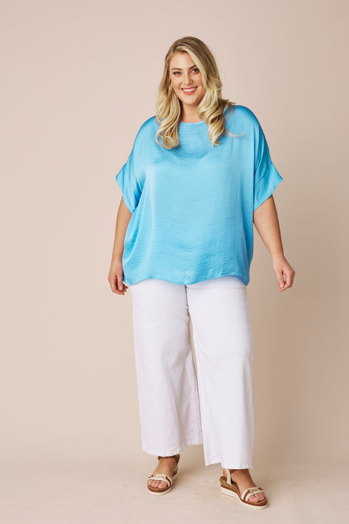 Bianca Short Sleeve Top Ocean Blue Tops