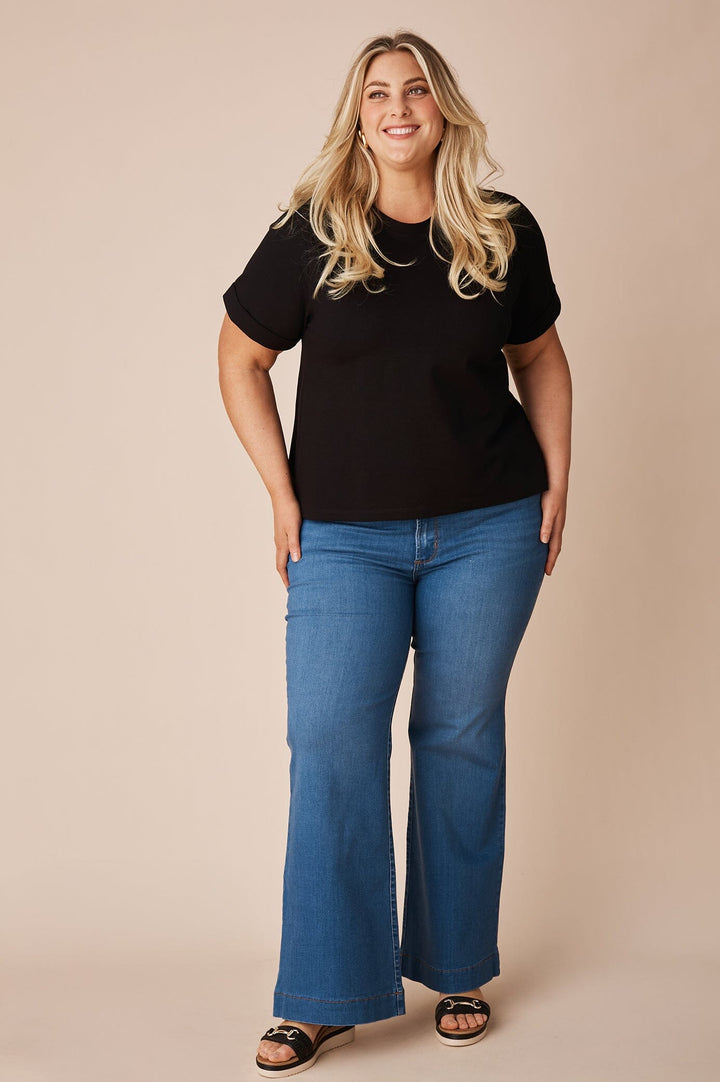 Clover Short Sleeve Top Black Tops