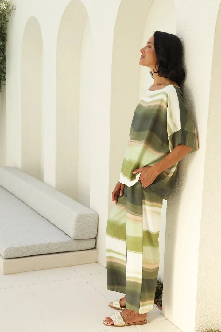 Casey Straight Leg Pants Irene Print in Olive & White- Pre Order Pants