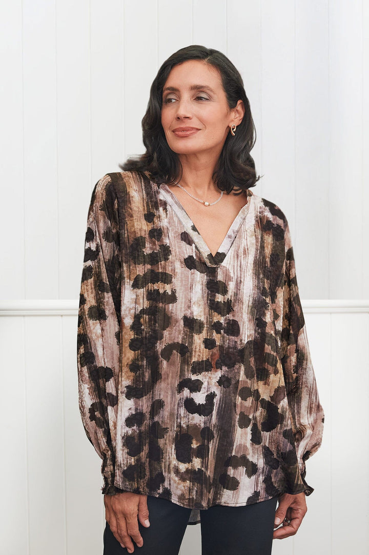 Dasha V-Neck Animal Print Long Sleeve Top Tops