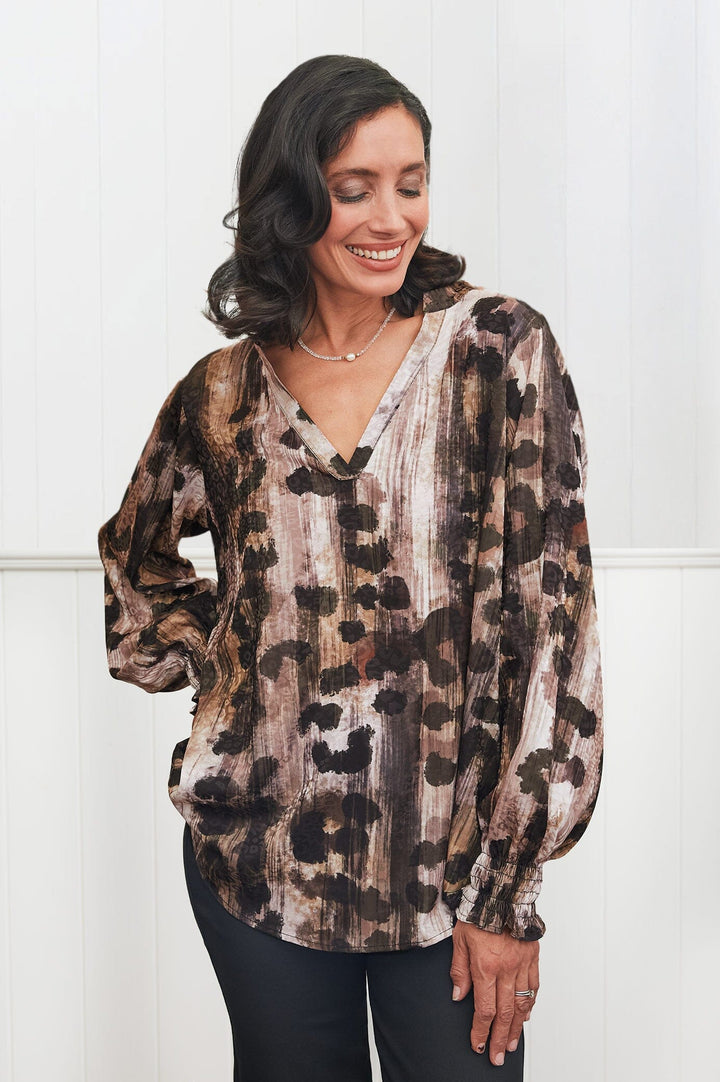 Dasha V-Neck Animal Print Long Sleeve Top Tops