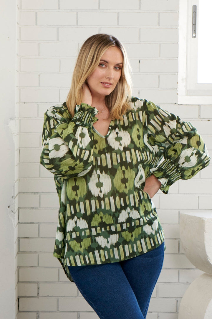 Tyla Print Long Sleeve Top Green Tops