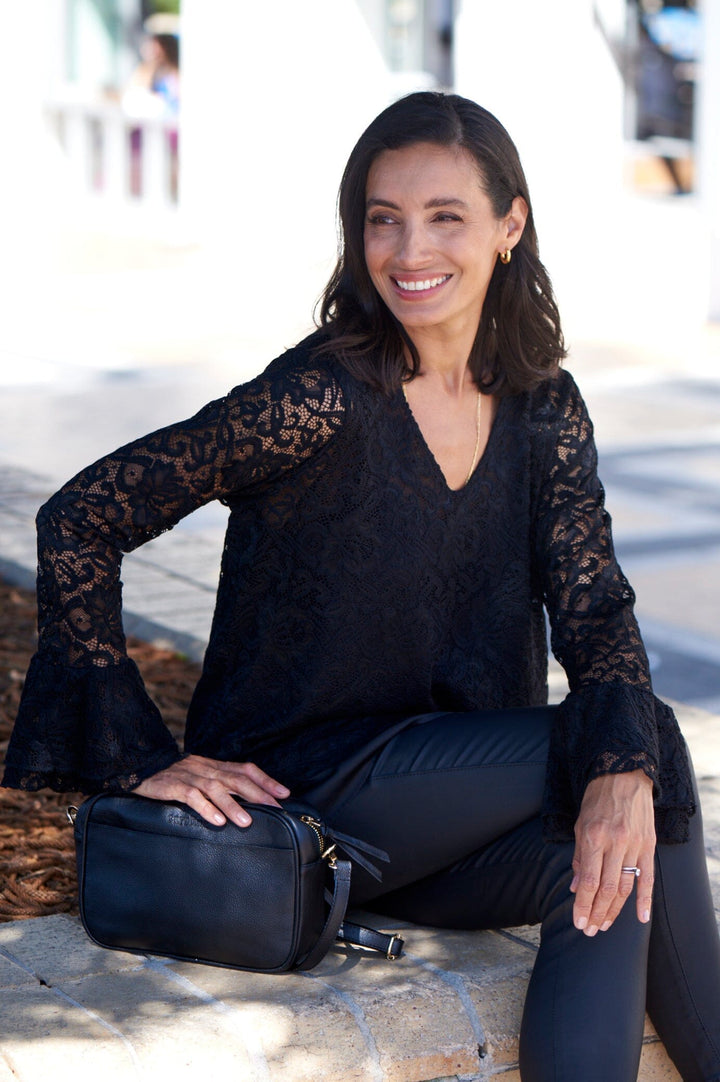 Lorna Long Sleeve Lace Top Black Tops