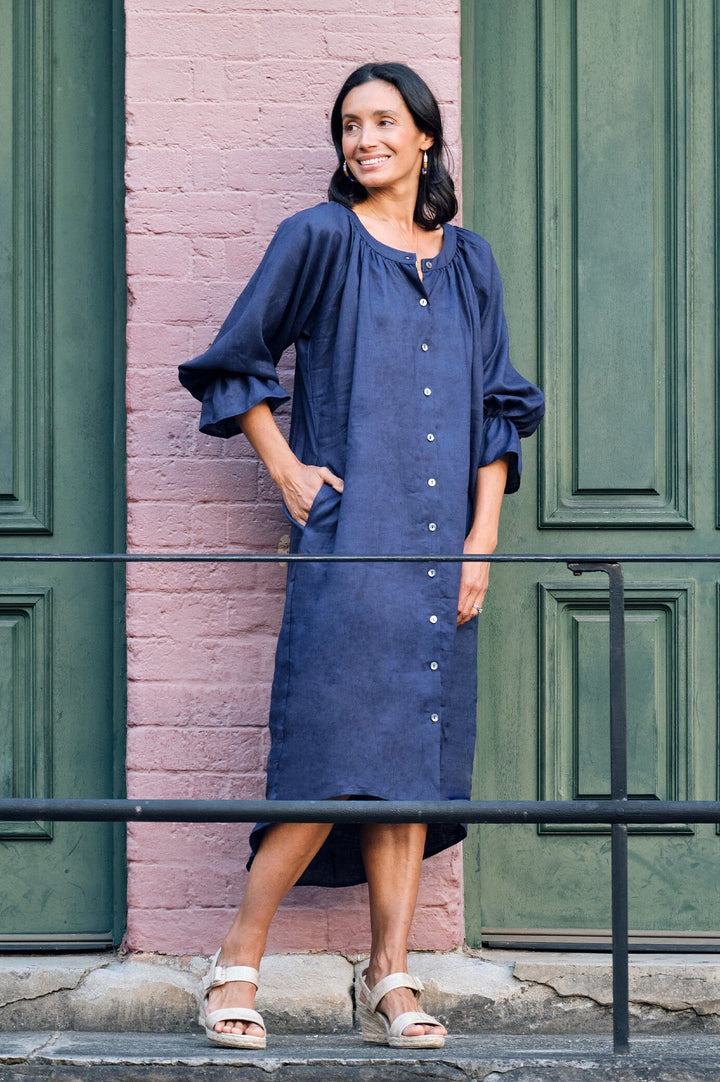 Sandra Linen Long Sleeve Dress Navy Dress