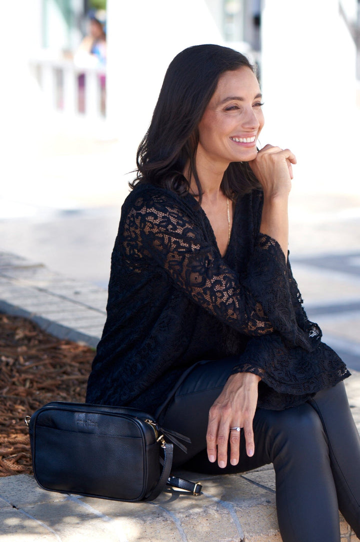 Lorna Long Sleeve Lace Top Black Tops