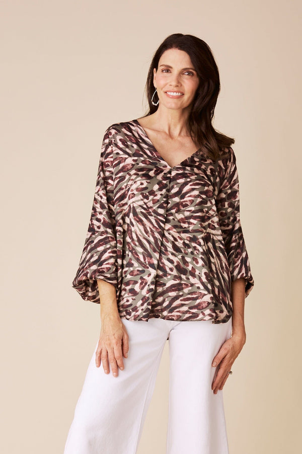 Charlotte V-Neck Long Sleeve Top Kenza Print Tops