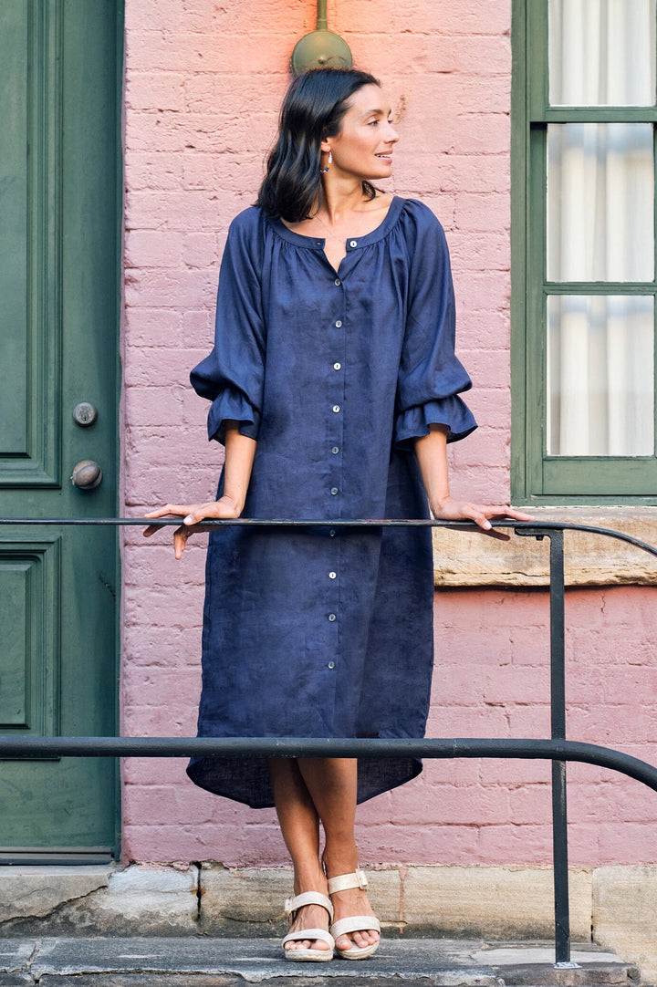 Sandra Linen Long Sleeve Dress Navy Dress