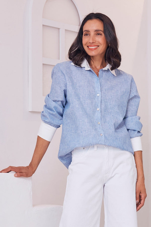 Rumi Collared Shirt Denim Blue Tops