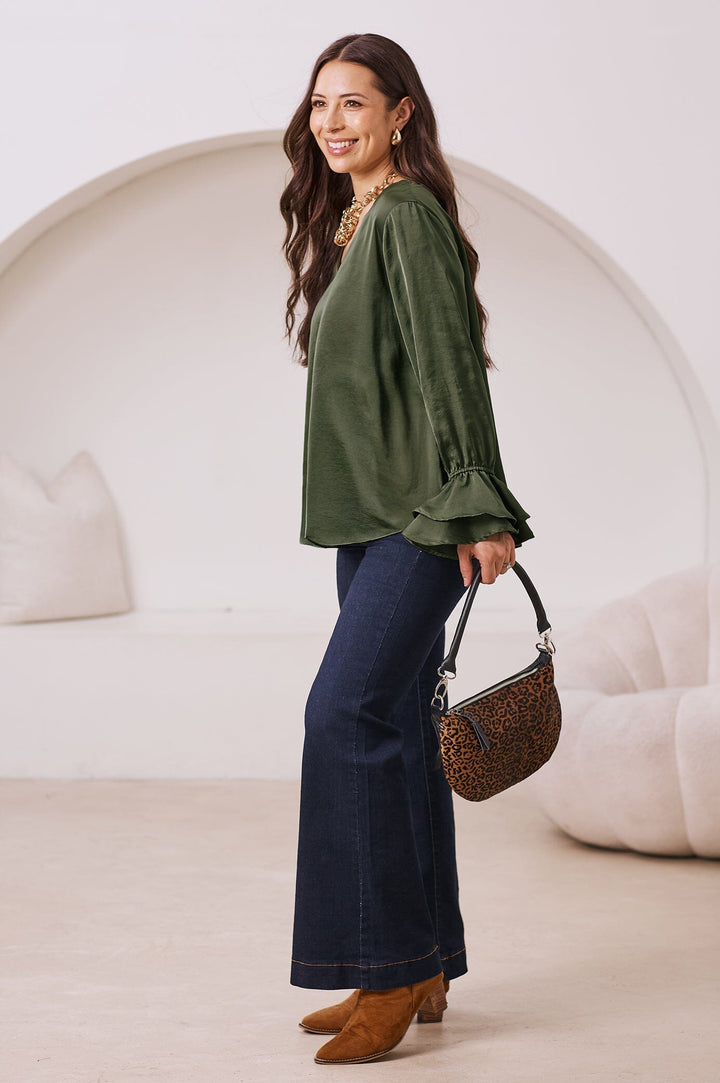 Lola Long Sleeve Top Olive Tops