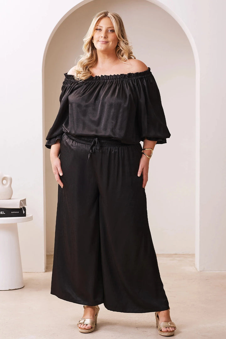 Vittoria Smocked Waist Wide Leg Pants Black Pants