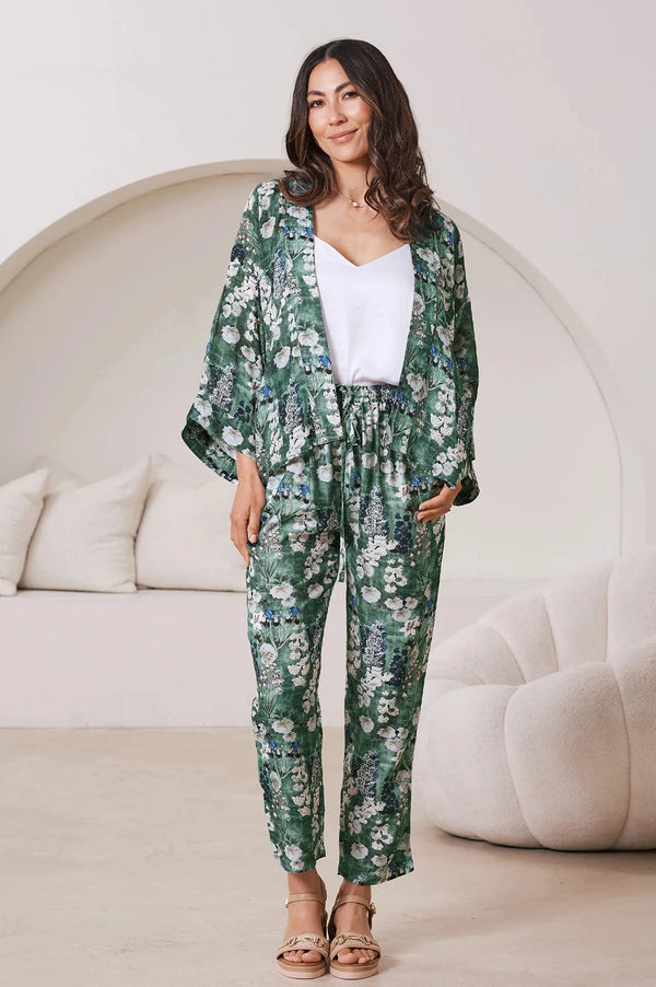 Lissy Floral Print Tapered Pants in Olive Pants