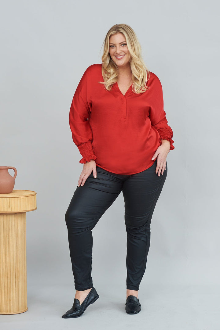 Angelina Long Sleeve Top Red Tops