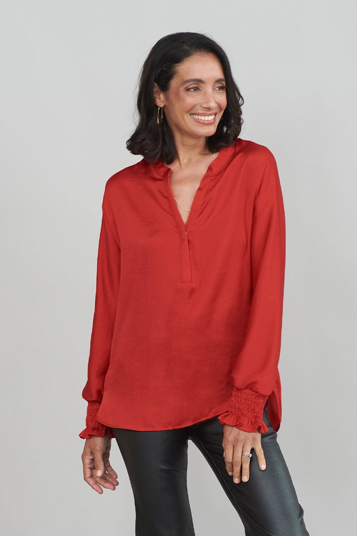 Angelina Long Sleeve Top Red Tops