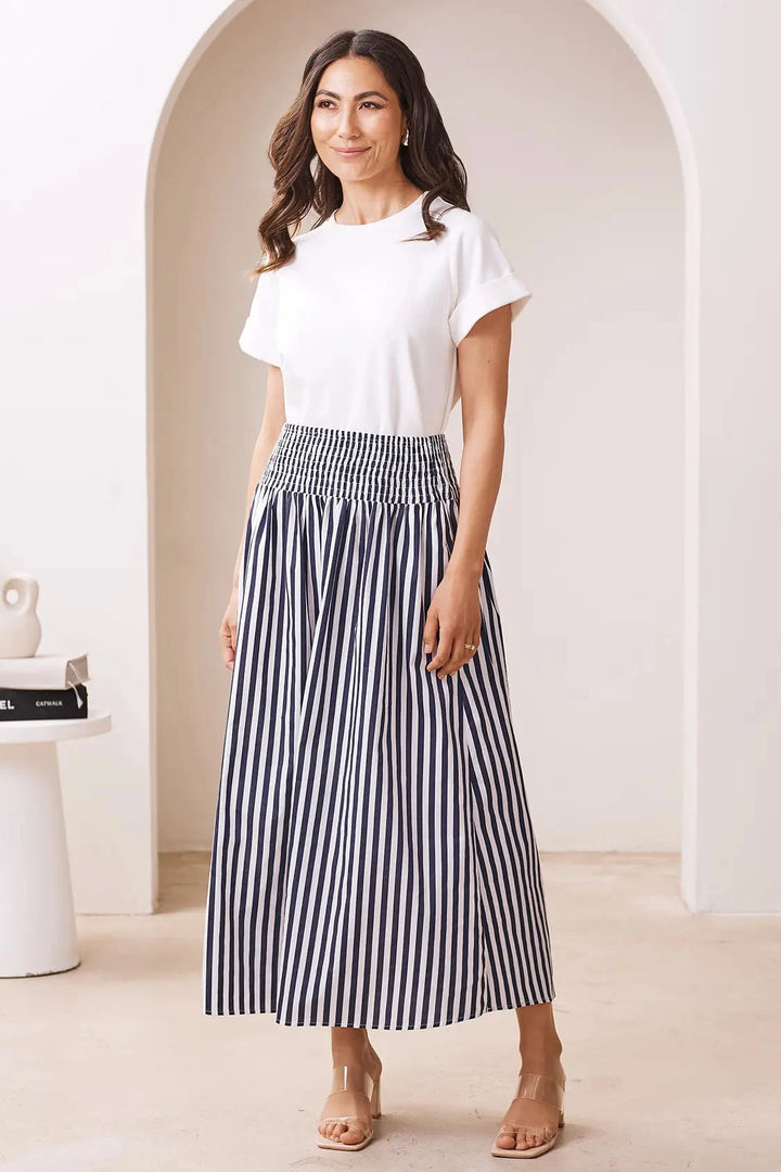 Brooke Midi A-Line Skirt Striped Navy & White Skirt