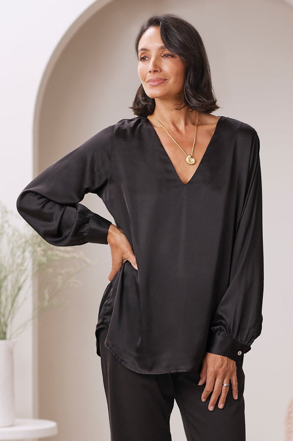 Hannah Long Sleeve Top Black - Pre Order Tops