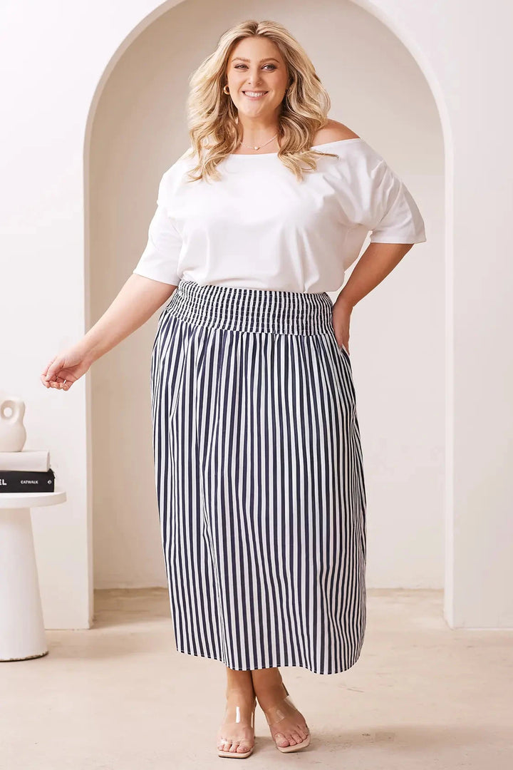 Brooke Midi A-Line Skirt Striped Navy & White Skirt