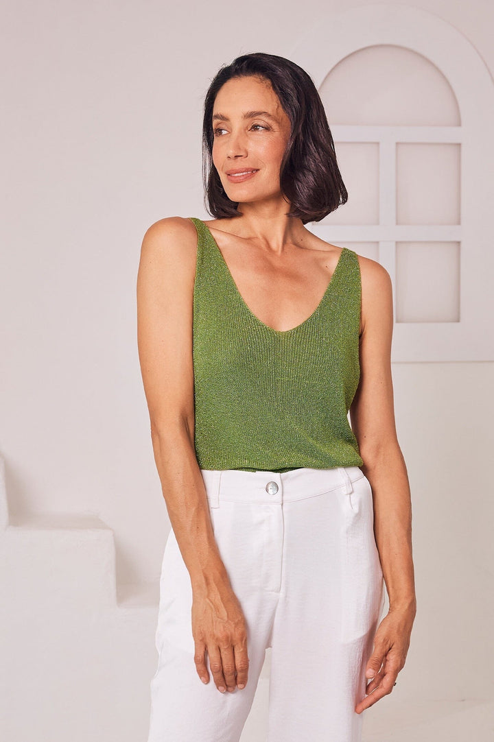 Samara Knitted Sleeveless Top Olive Tops