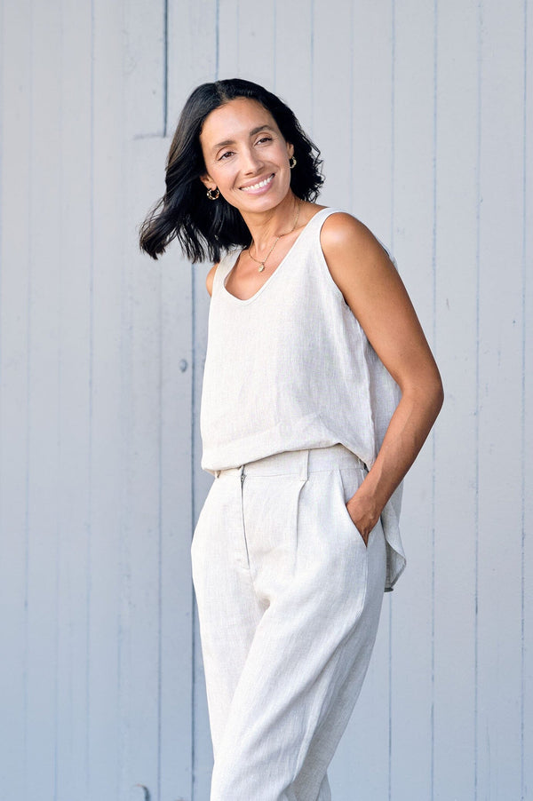 Zoe Linen Sleeveless Top Oatmeal Tops