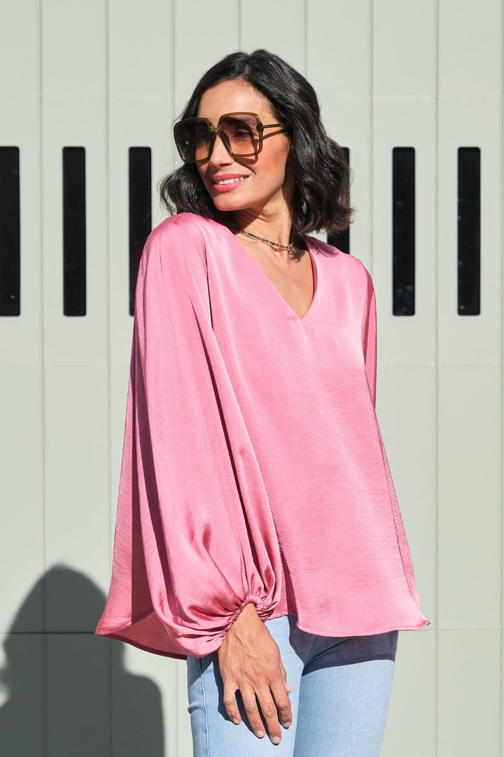 Sovana V-neck Long Sleeve Top Pink Tops