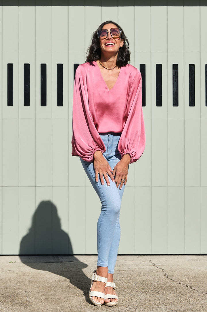 Sovana V-neck Long Sleeve Top Pink Tops