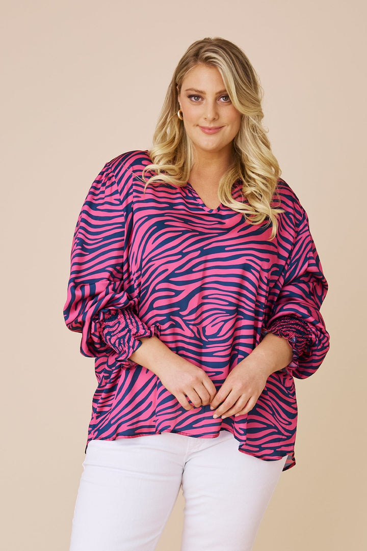 Myla Animal Print Long Sleeve Top Fuchsia Tops