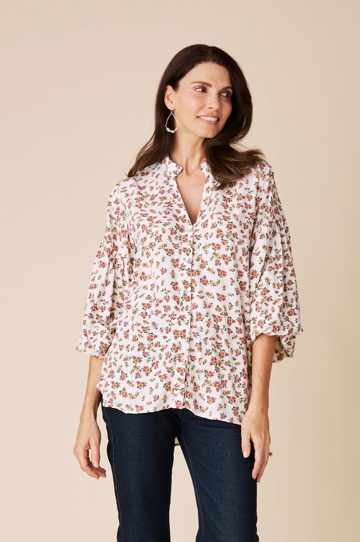 Valletta Floral Long Sleeve Top White Tops