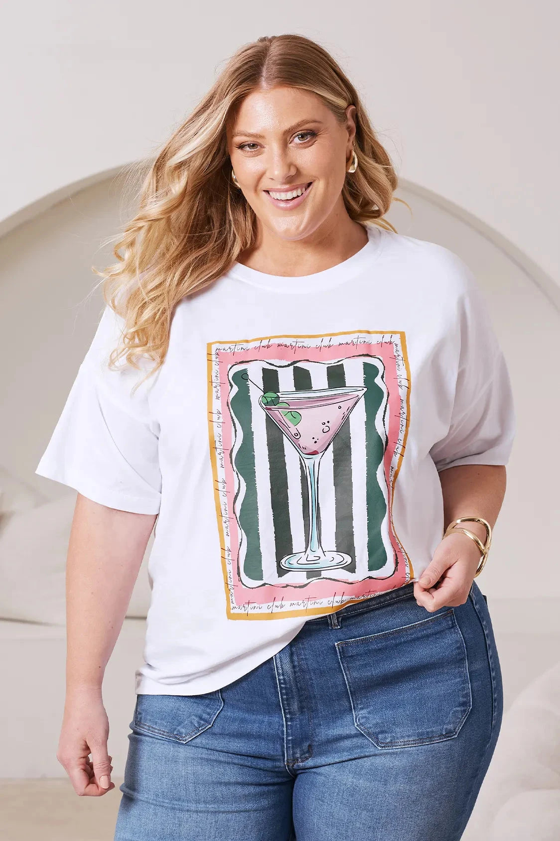 Martini Oversized Graphic T-Shirt White Tops