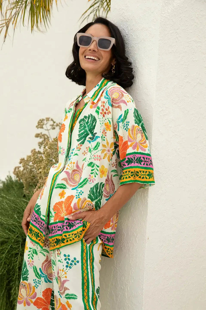 Alyce Floral Short Sleeve Collared Shirt Tops