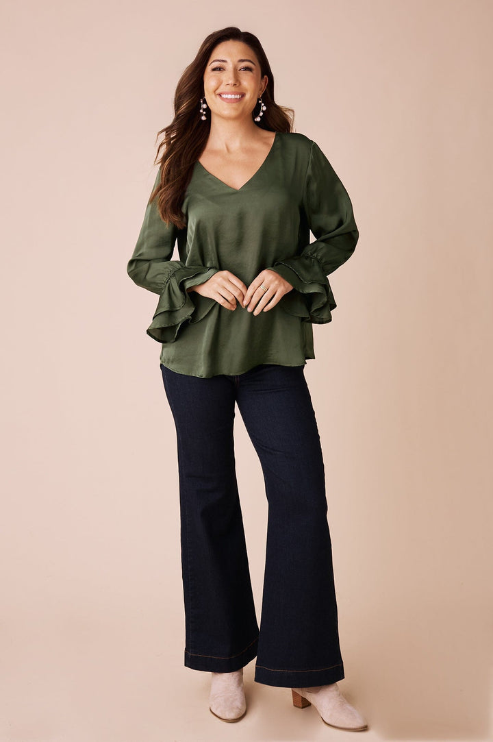 Lola Long Sleeve Top Olive Tops