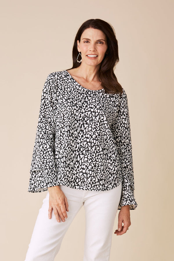 Diana Long Sleeve Top Black and White Tops