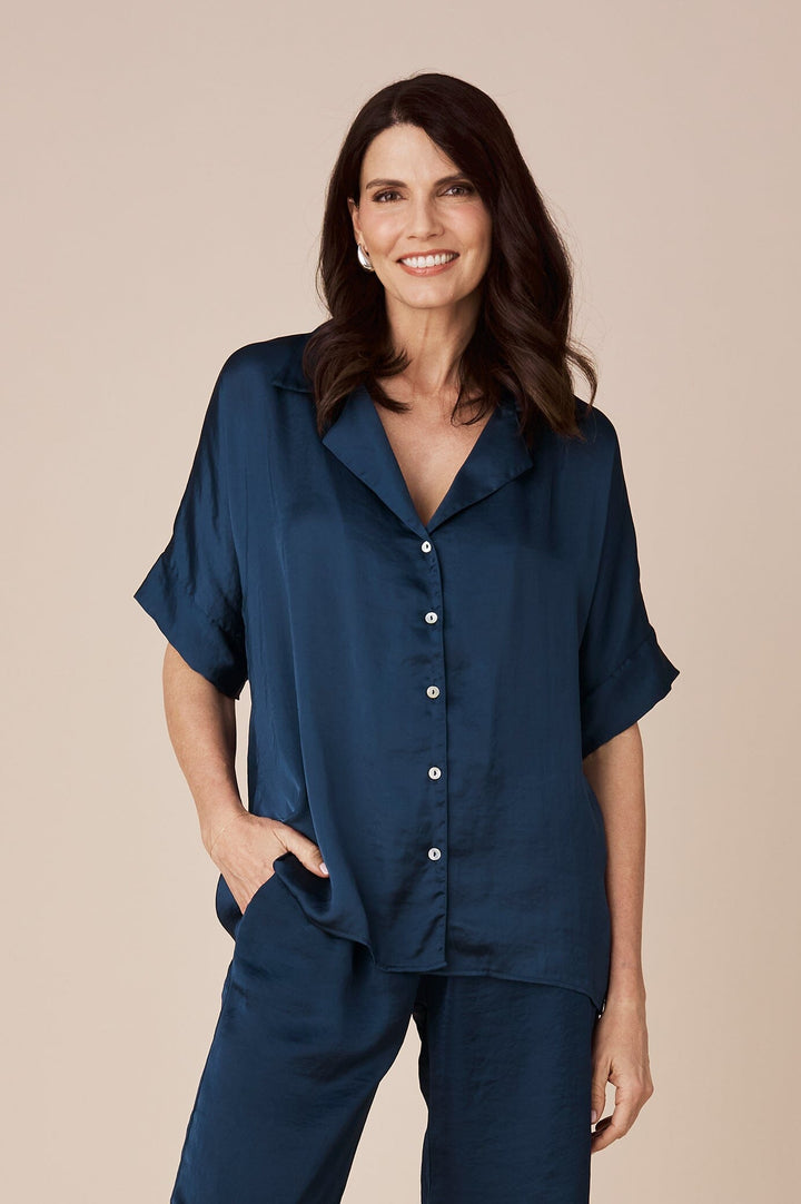 Tory Short Sleeve Collared Shirt Navy Tops